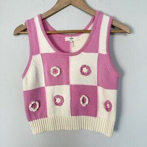 Entro Trudy Cotton Knit Flower Top Womens Size Large Cottagecore Coastal Grandma